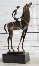 Nude Female Figure on Horseback Abstract Surreal Bronze Sculpture Figure on Marble Base