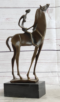 Nude Female Figure on Horseback Abstract Surreal Bronze Sculpture Figure on Marble Base