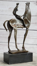 Nude Female Figure on Horseback Abstract Surreal Bronze Sculpture Figure on Marble Base