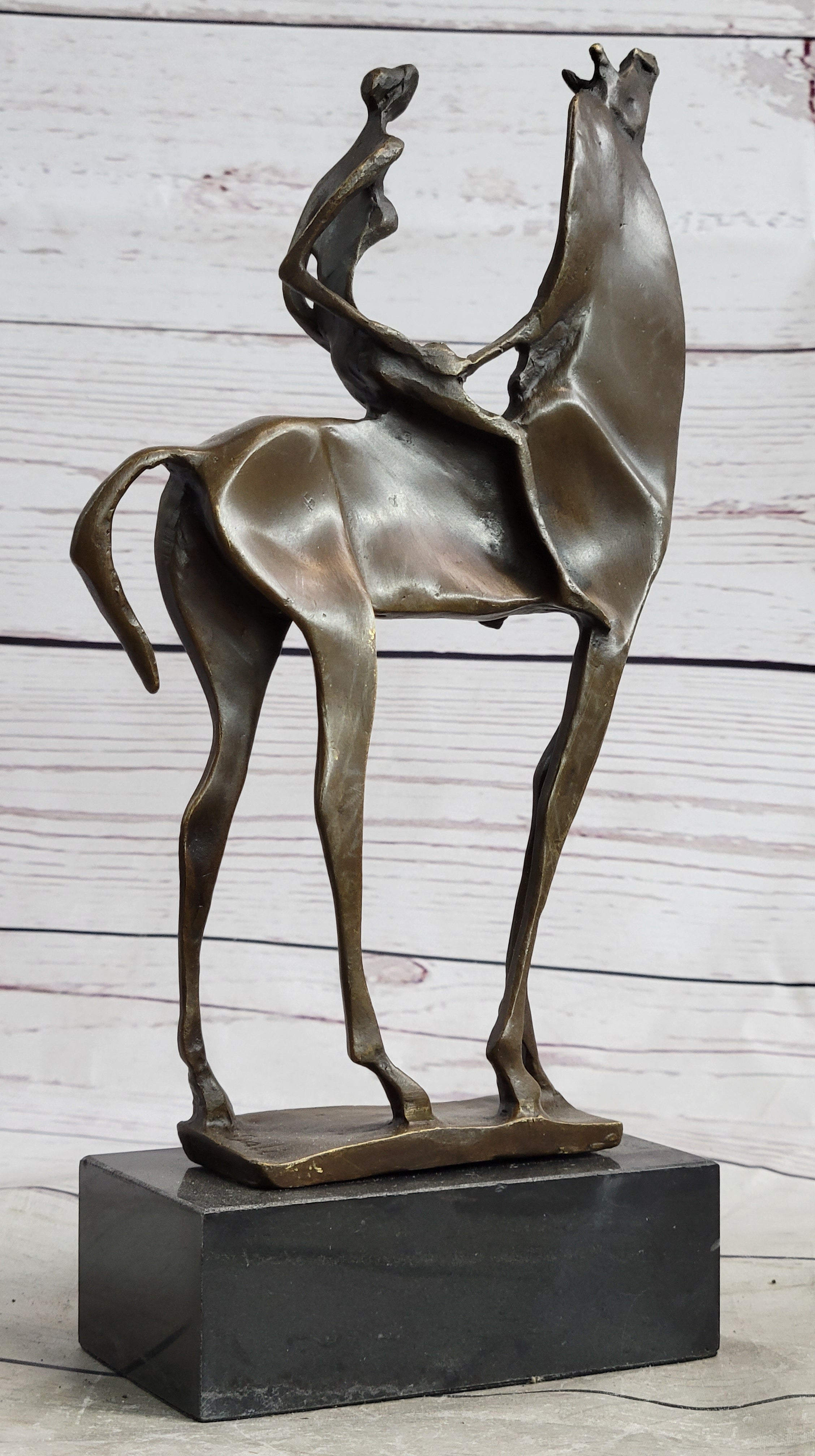 Nude Female Figure on Horseback Abstract Surreal Bronze Sculpture Figure on Marble Base