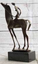 Nude Female Figure on Horseback Abstract Surreal Bronze Sculpture Figure on Marble Base