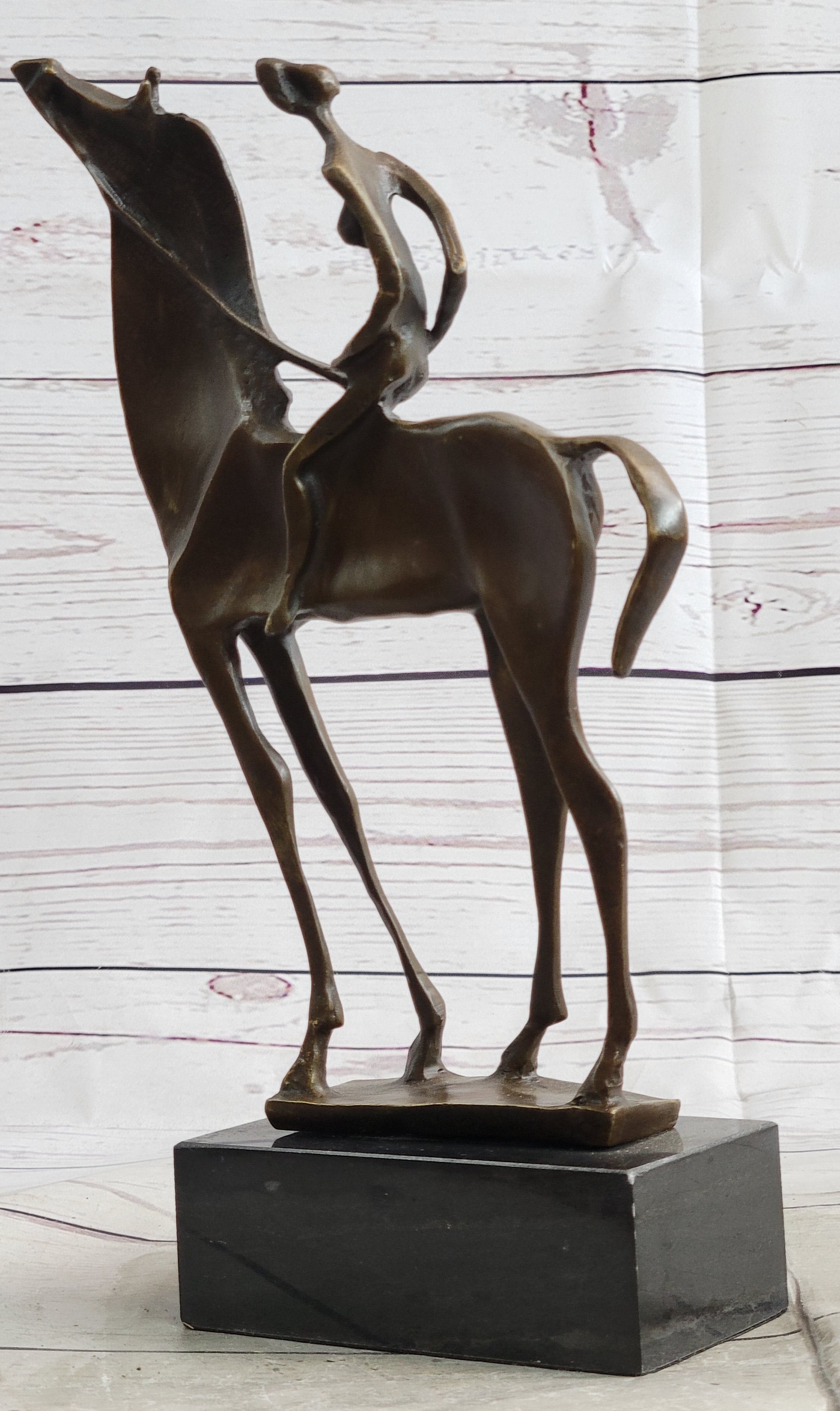 Nude Female Figure on Horseback Abstract Surreal Bronze Sculpture Figure on Marble Base
