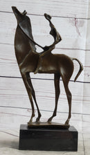 Nude Female Figure on Horseback Abstract Surreal Bronze Sculpture Figure on Marble Base