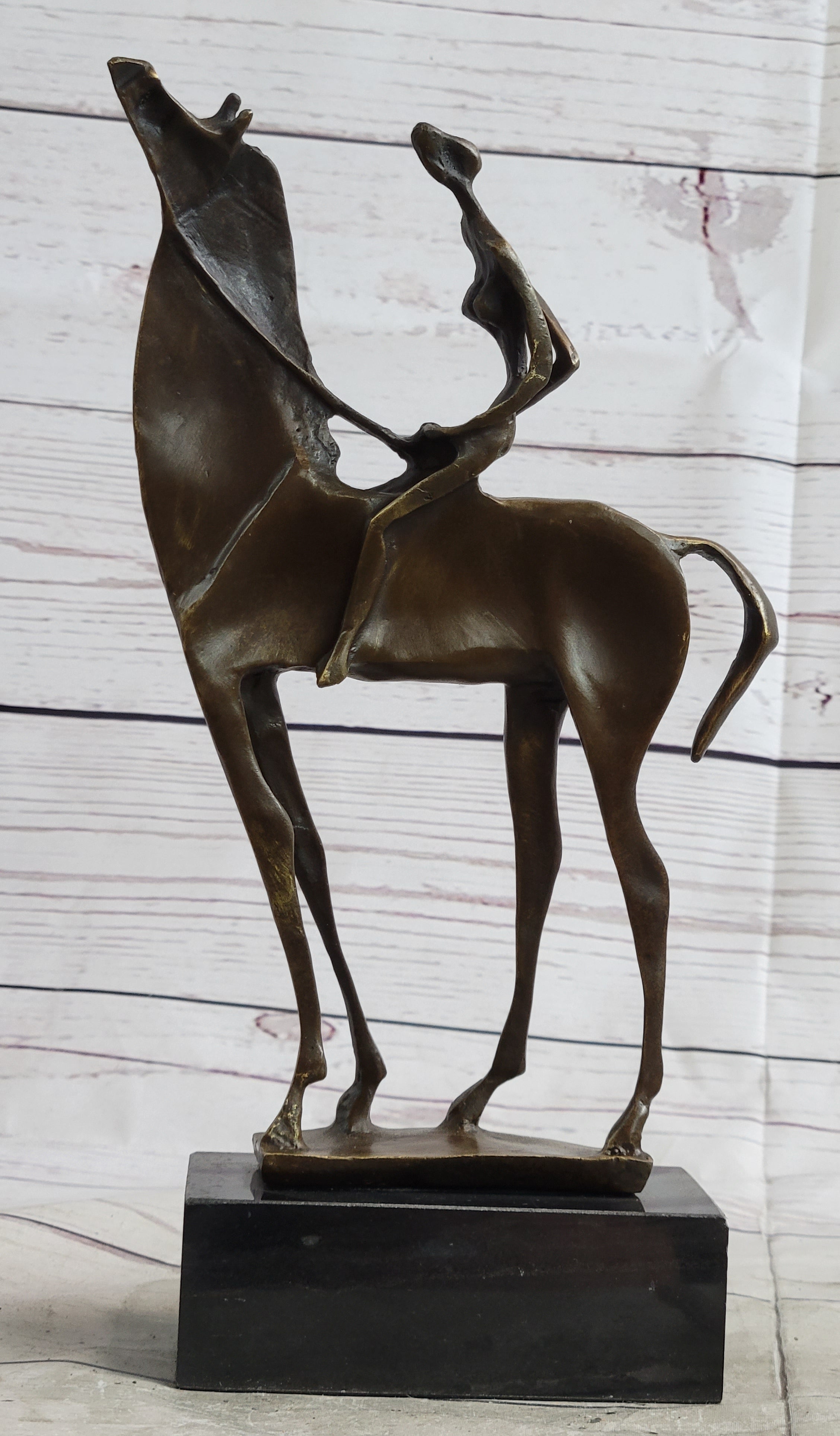 Nude Female Figure on Horseback Abstract Surreal Bronze Sculpture Figure on Marble Base