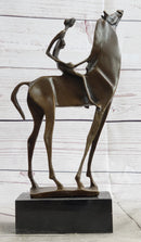 Nude Female Figure on Horseback Abstract Surreal Bronze Sculpture Figure on Marble Base