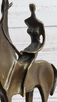 Nude Female Figure on Horseback Abstract Surreal Bronze Sculpture Figure on Marble Base