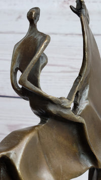 Nude Female Figure on Horseback Abstract Surreal Bronze Sculpture Figure on Marble Base