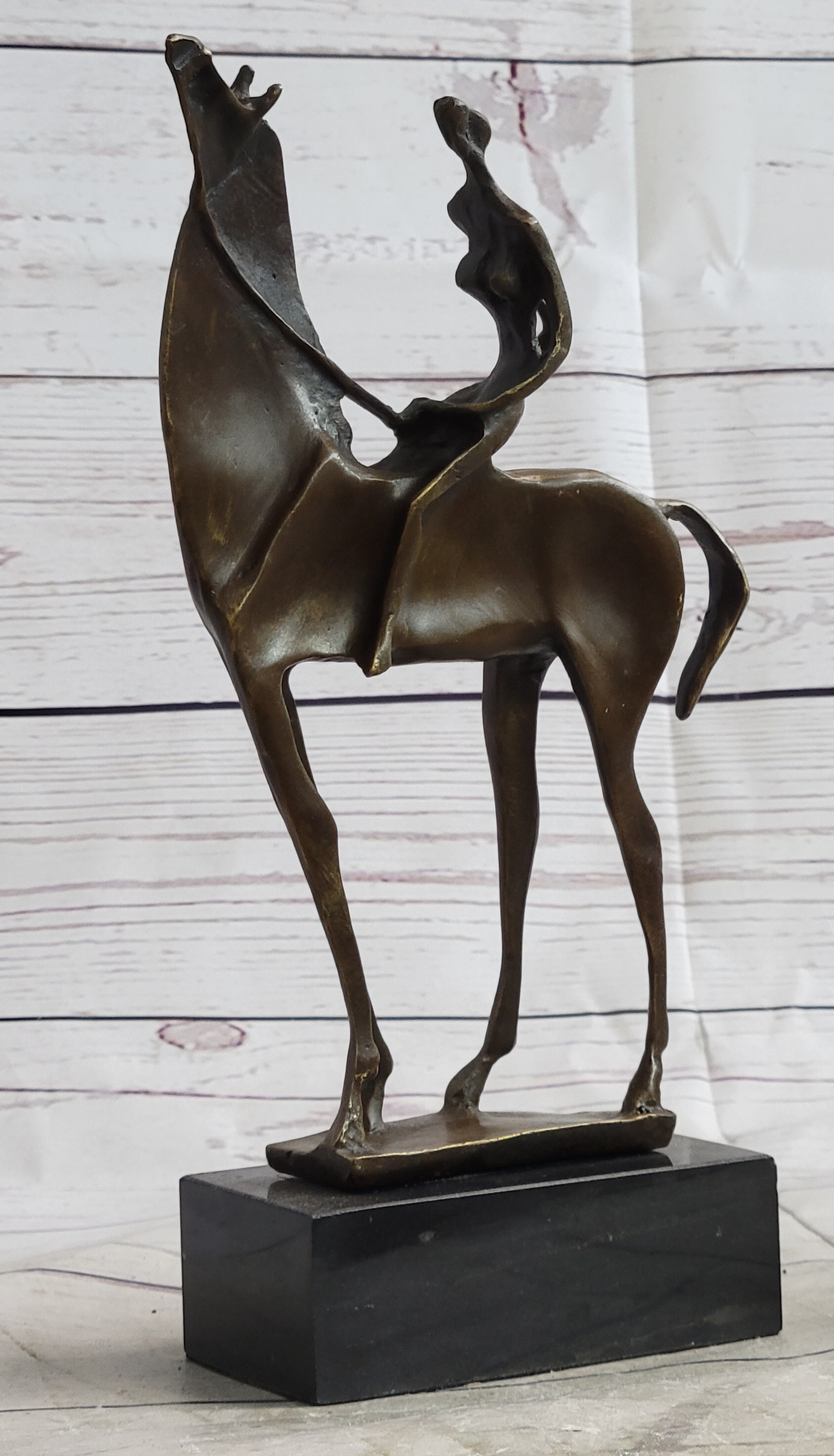 Nude Female Figure on Horseback Abstract Surreal Bronze Sculpture Figure on Marble Base