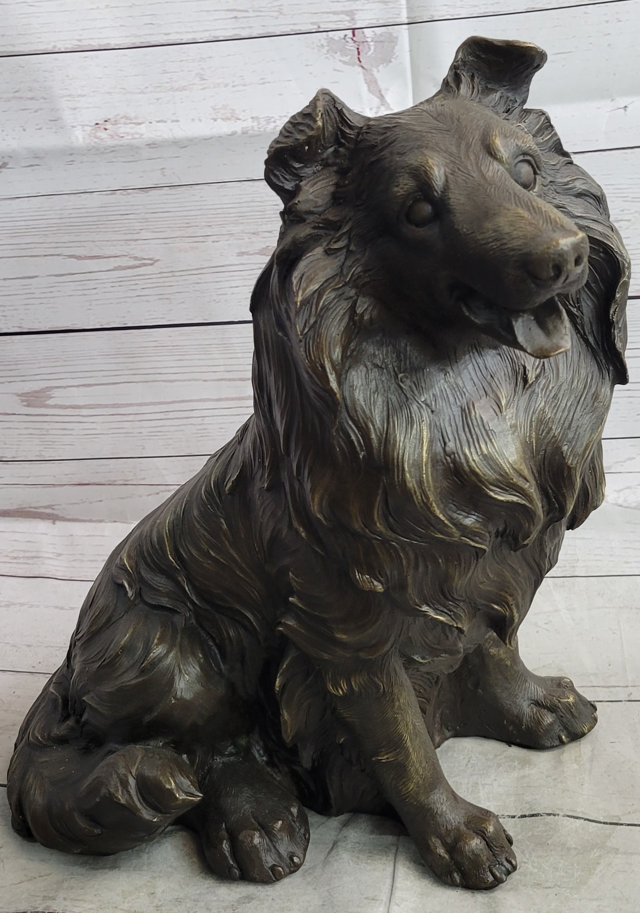 Hot Cast Bronze Shetland Sheep Dog Collie Figure Signed Art