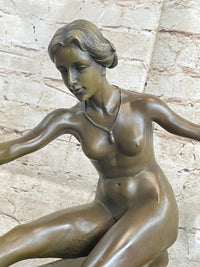 Signed Jean Patoue Nude Diana Bronze Sculpture Art Deco