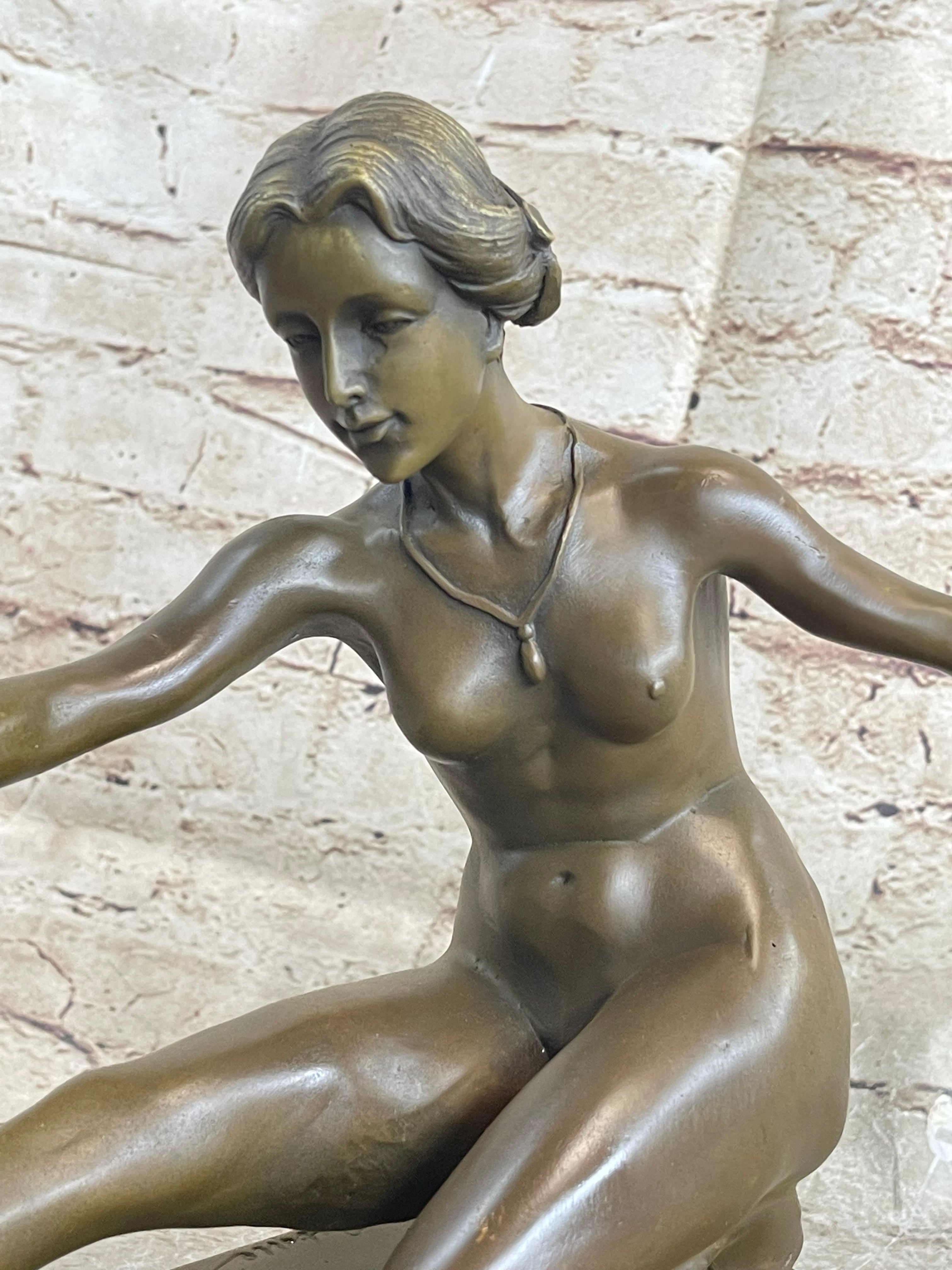 Signed Jean Patoue Nude Diana Bronze Sculpture Art Deco