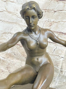 Signed Jean Patoue Nude Diana Bronze Sculpture Art Deco
