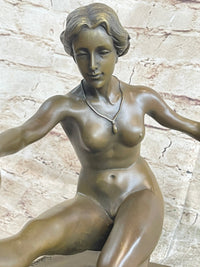 Signed Jean Patoue Nude Diana Bronze Sculpture Art Deco