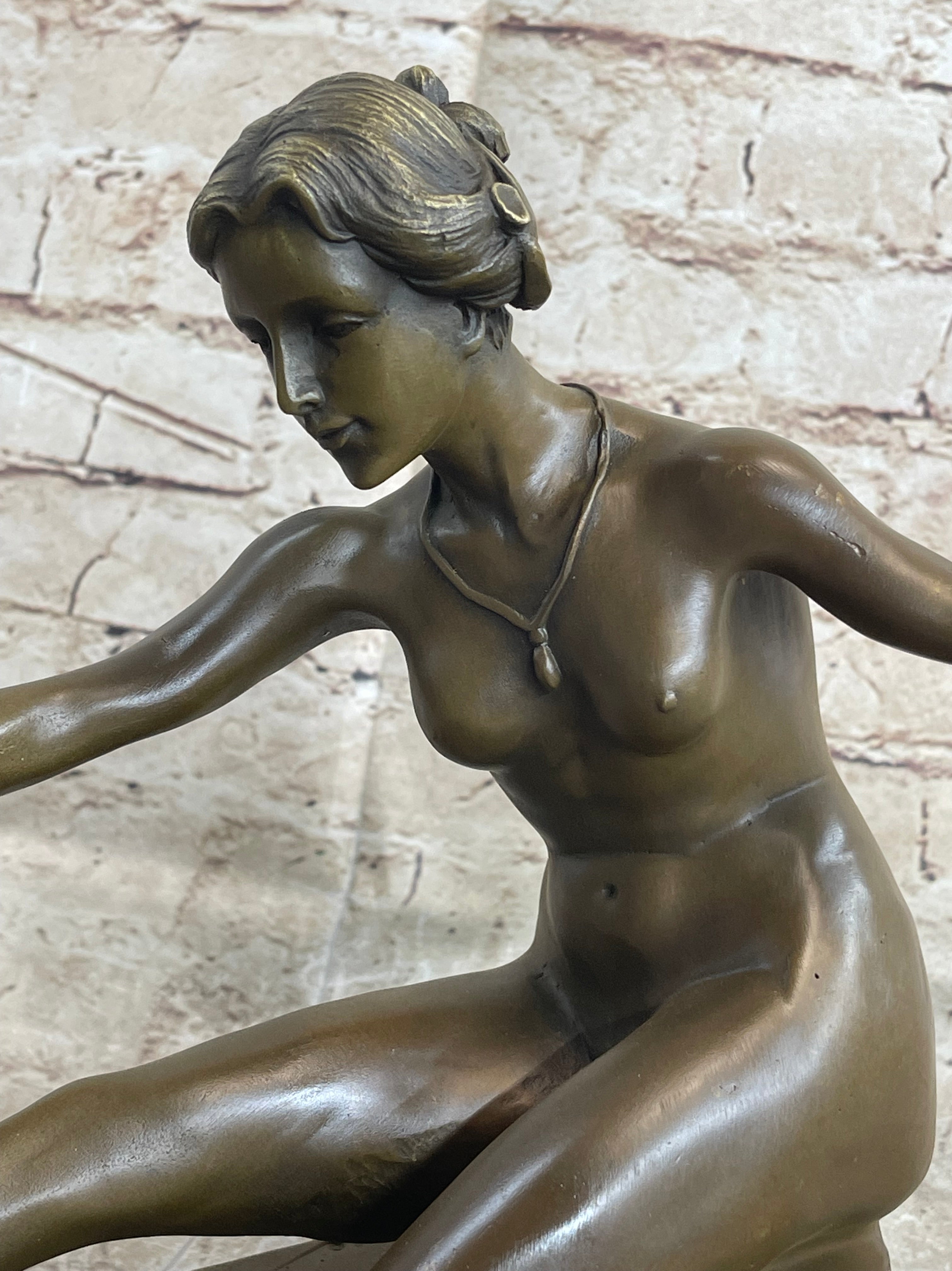 Signed Jean Patoue Nude Diana Bronze Sculpture Art Deco