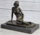 Nude Seated Classical Female Bronze Statue Sculpture Figure on Marble Base by Milo