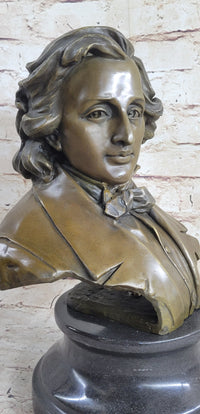 Frederic Chopin Bronze Bust Sculpture Statue Classical Composer Decor Original Art on Marble Base