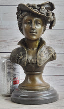 Victorian Woman in Feathered Hat Bronze Bust 11" x 5"