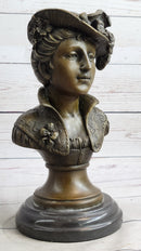 Victorian Woman in Feathered Hat Bronze Bust 11" x 5"
