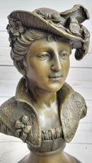Victorian Woman in Feathered Hat Bronze Bust 11" x 5"
