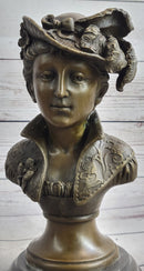 Victorian Woman in Feathered Hat Bronze Bust 11" x 5"