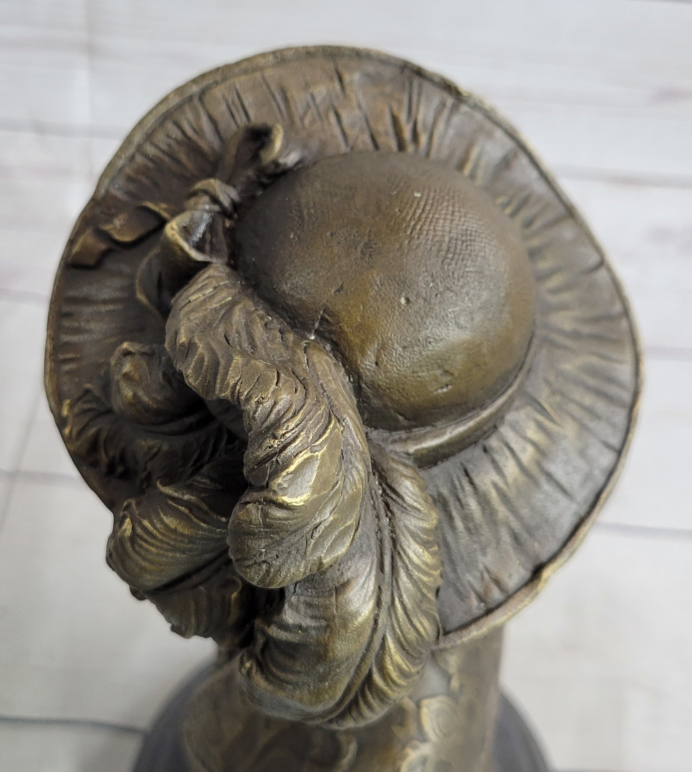Victorian Woman in Feathered Hat Bronze Bust 11" x 5"