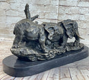 Hot Cast Bronze Sculpture of Two Elephants on Marble Base