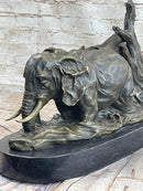 Hot Cast Bronze Sculpture of Two Elephants on Marble Base