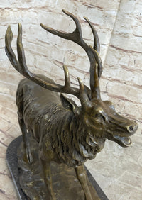 Bronze Marble Statue Elk Deer Stag Hunter Wildlife Art Sculpture Figure Figurine