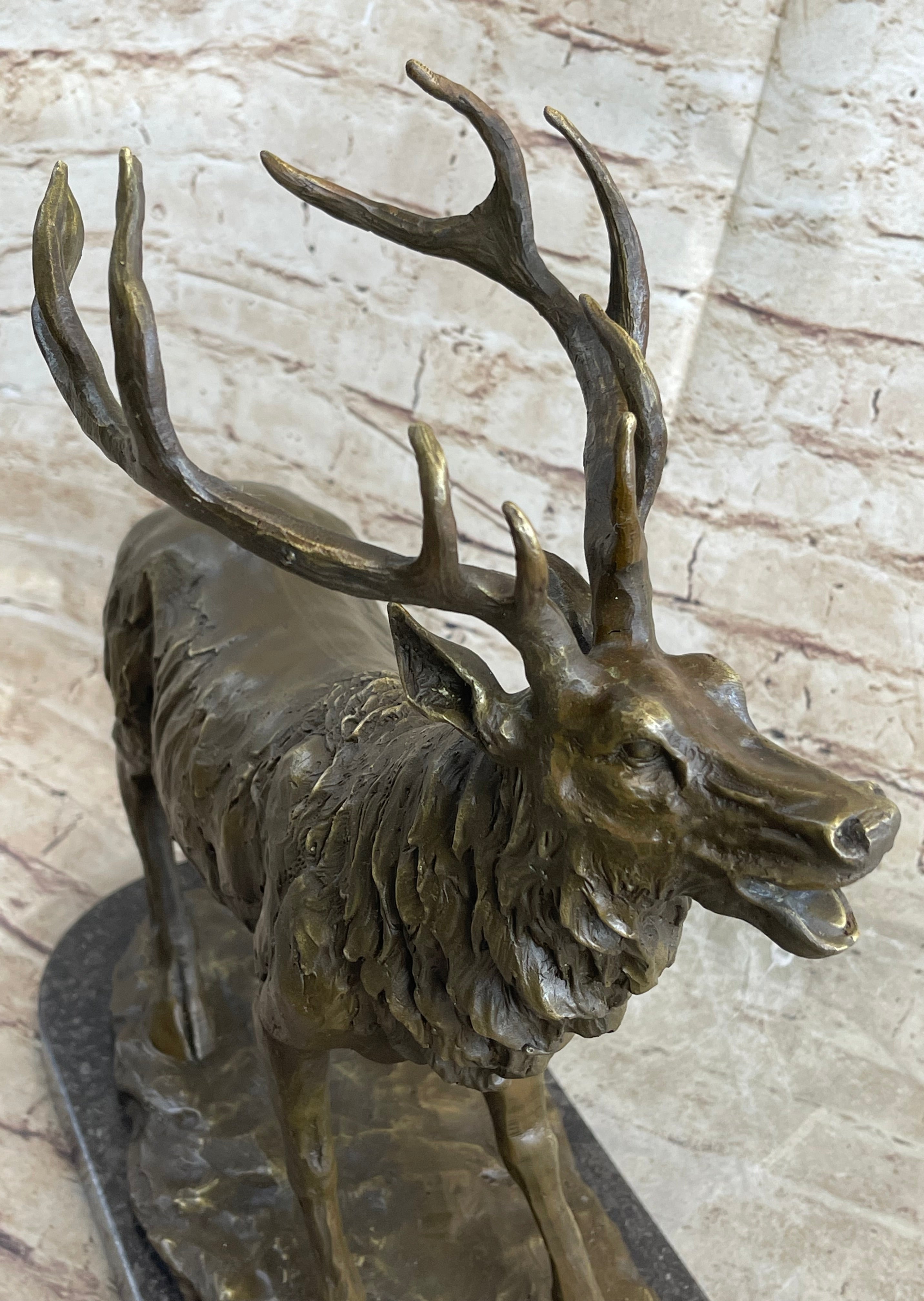 Bronze Marble Statue Elk Deer Stag Hunter Wildlife Art Sculpture Figure Figurine