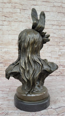 Hot Cast Bronze Bust of Native American Indian Man w/ Braided Hair