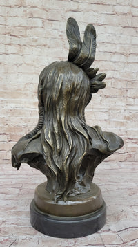 Hot Cast Bronze Bust of Native American Indian Man w/ Braided Hair