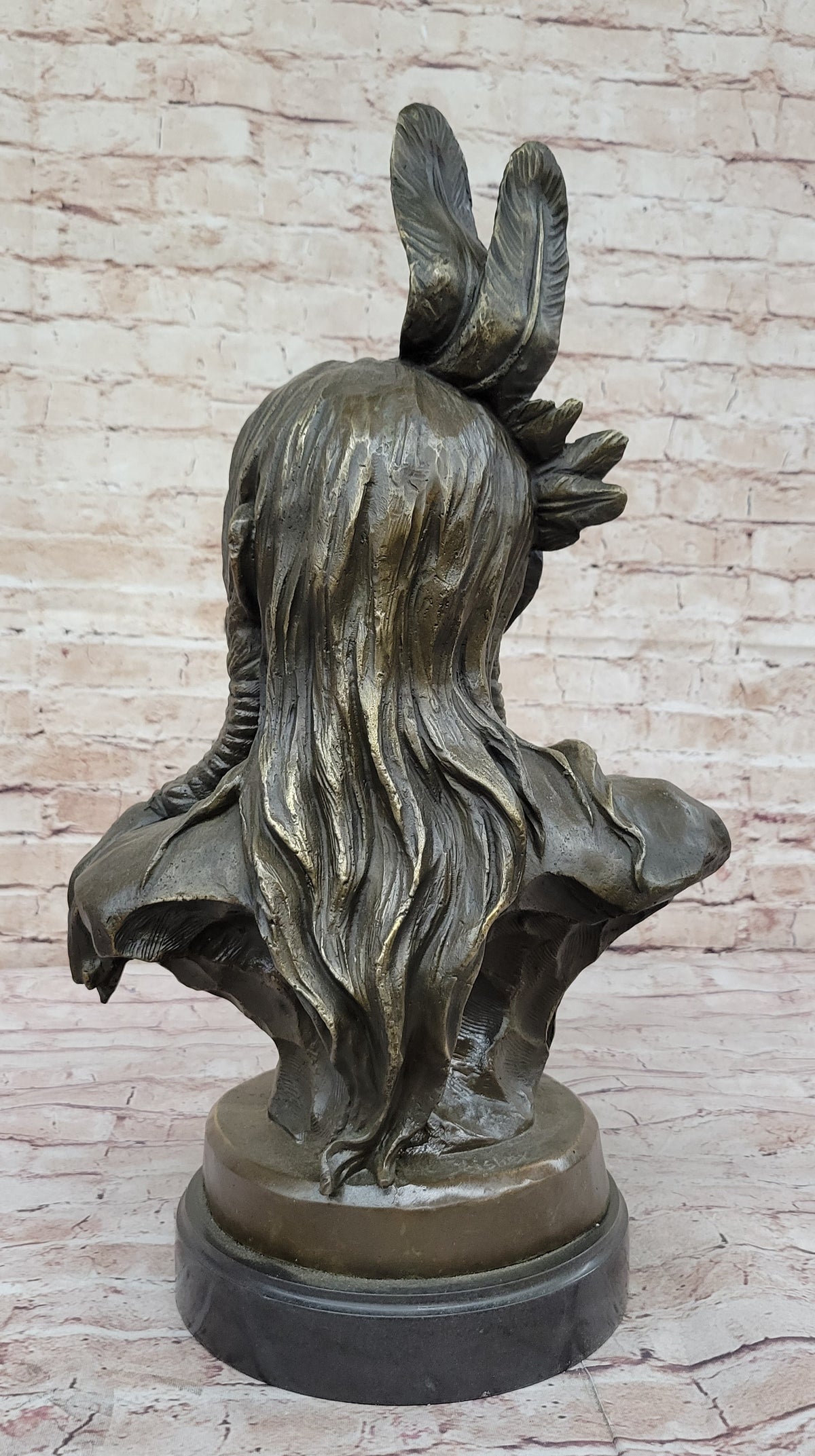Hot Cast Bronze Bust of Native American Indian Man w/ Braided Hair