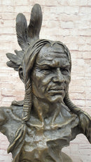 Hot Cast Bronze Bust of Native American Indian Man w/ Braided Hair