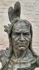 Hot Cast Bronze Bust of Native American Indian Man w/ Braided Hair
