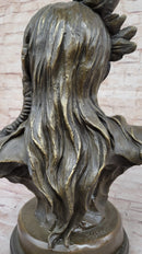 Hot Cast Bronze Bust of Native American Indian Man w/ Braided Hair