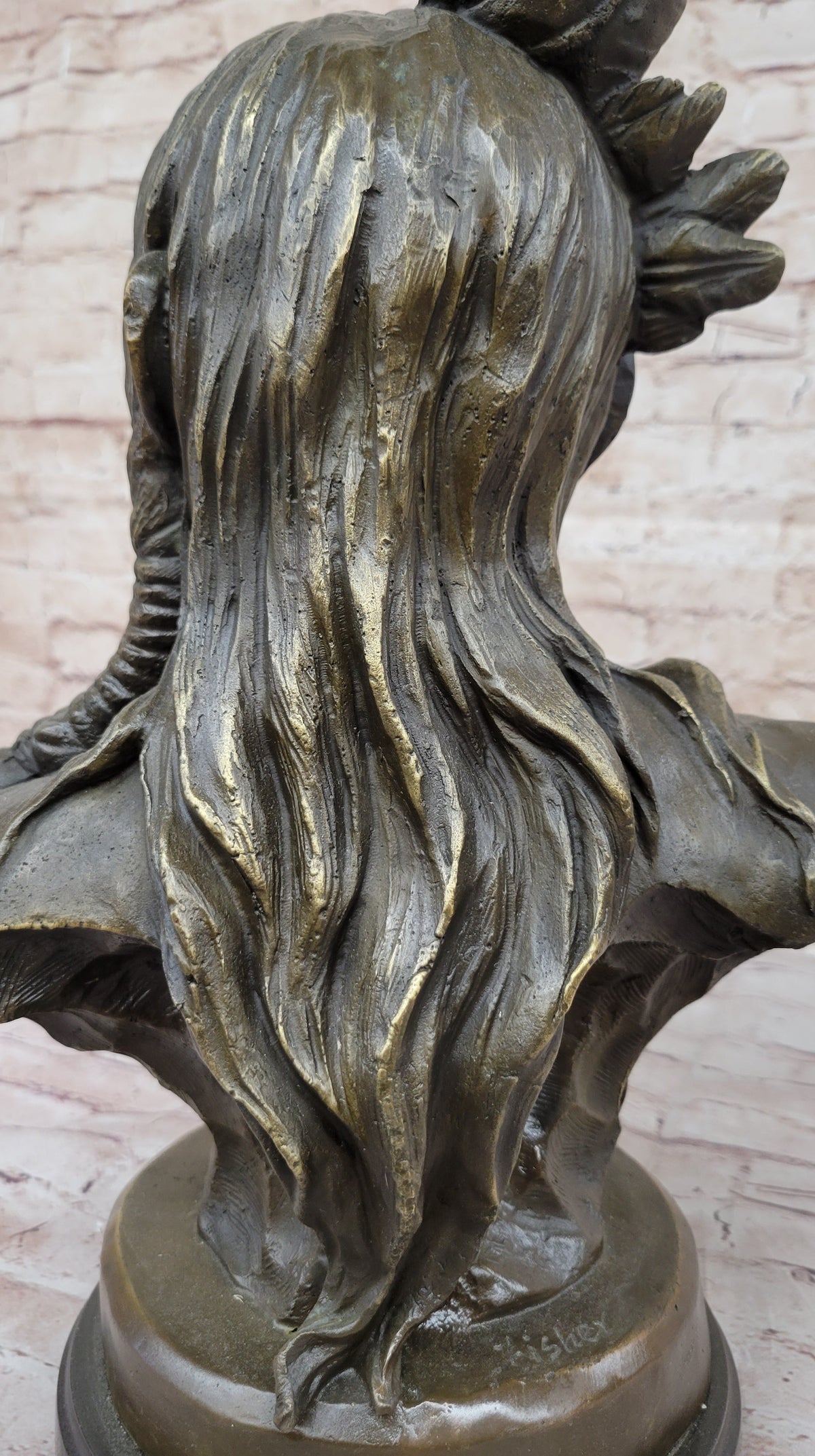 Hot Cast Bronze Bust of Native American Indian Man w/ Braided Hair