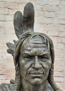 Hot Cast Bronze Bust of Native American Indian Man w/ Braided Hair