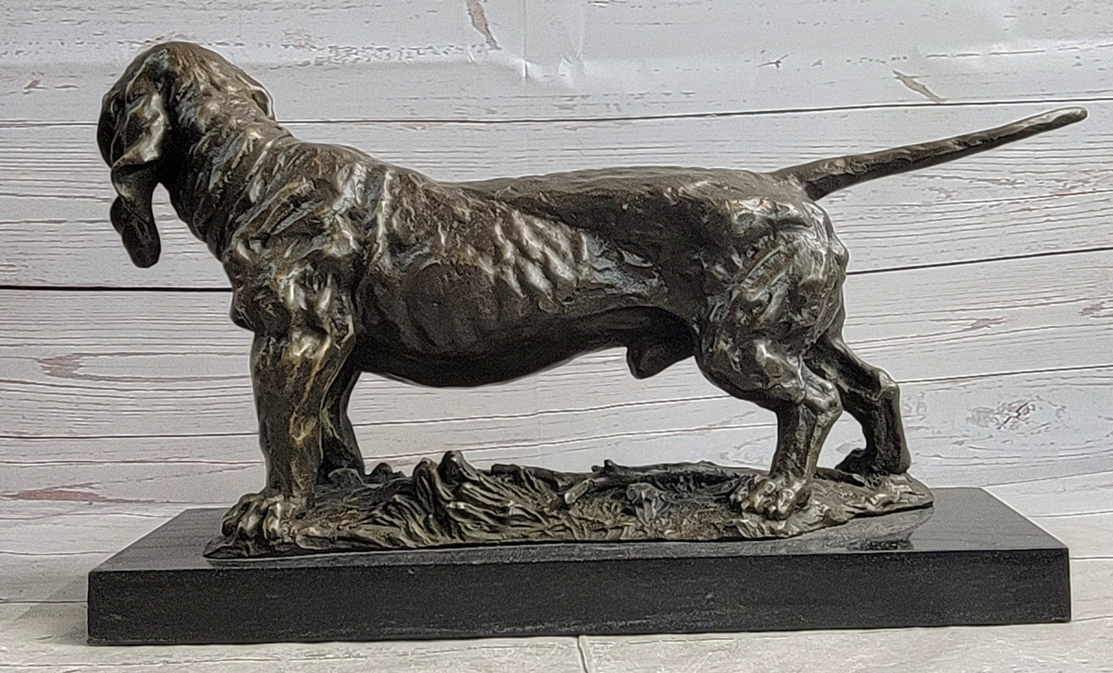 Basset Hound Art Deco Bronze Sculpture on Marble Base