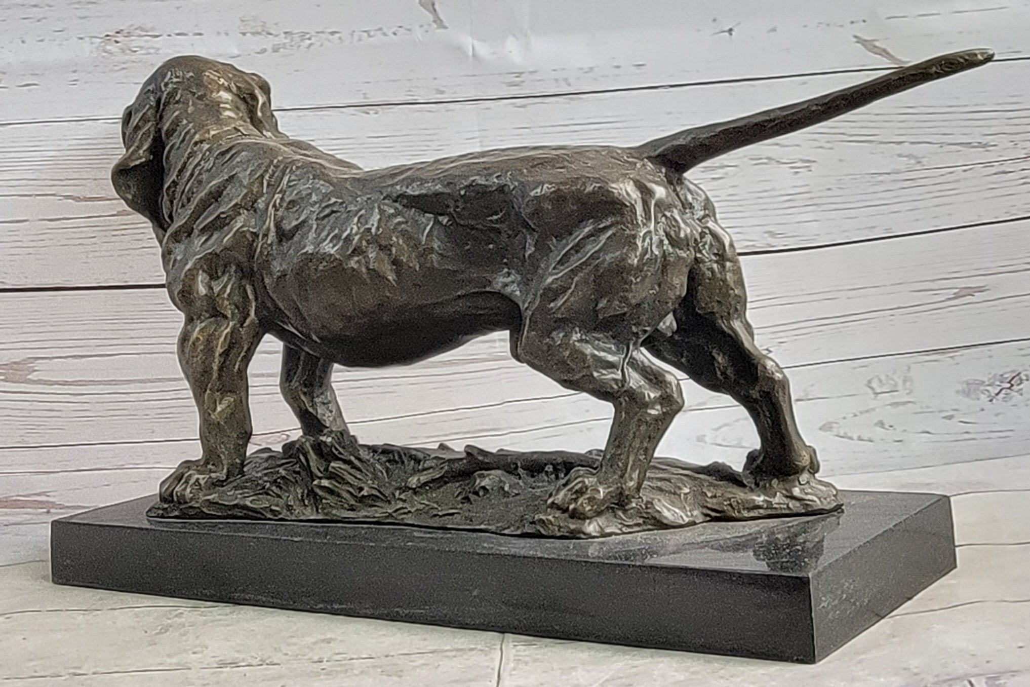 Basset Hound Art Deco Bronze Sculpture on Marble Base