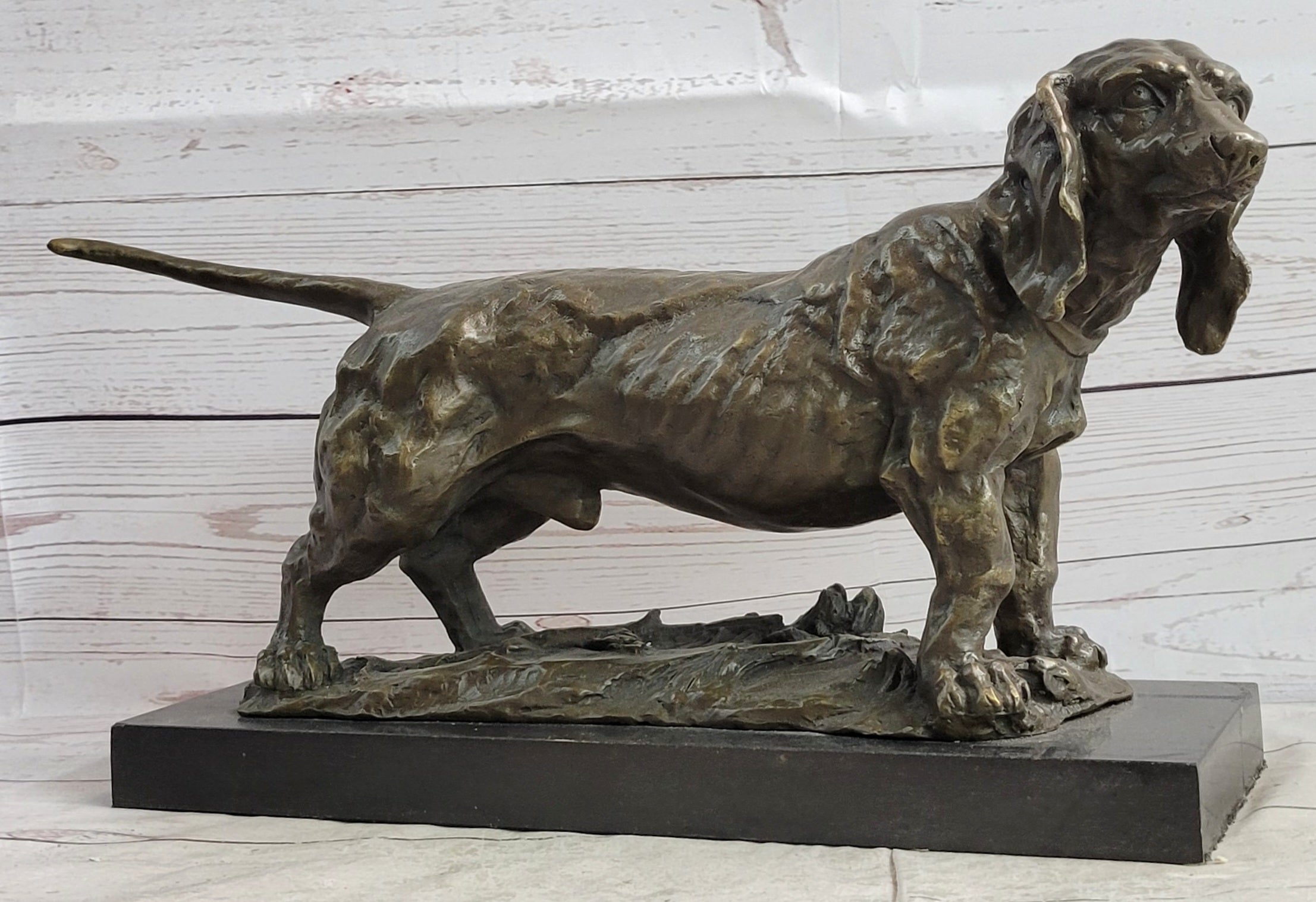 Basset Hound Art Deco Bronze Sculpture on Marble Base
