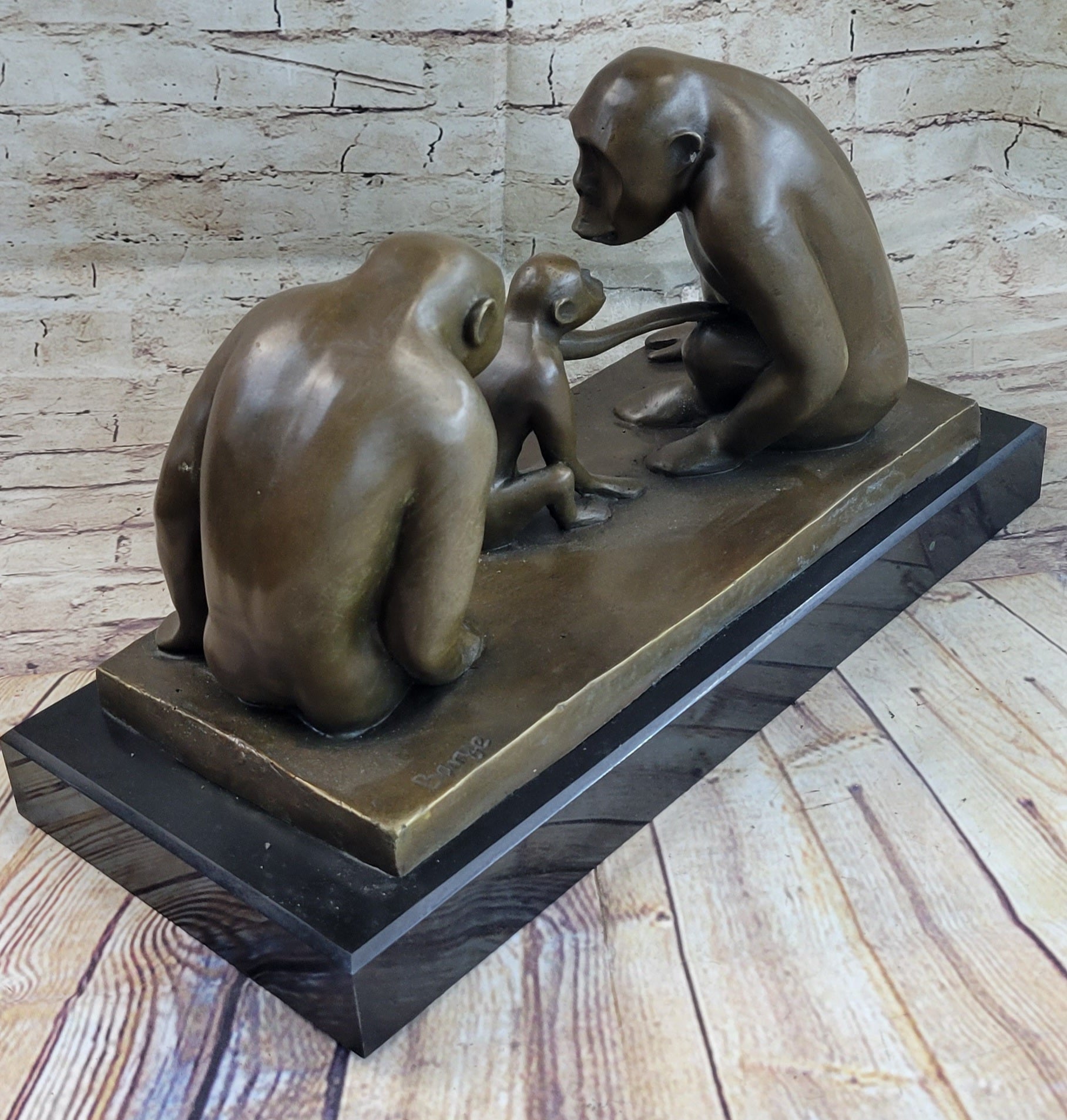 Barye “Monkey Family” Bronze Sculpture on Marble Base