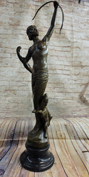Artemis Diana Huntress with Bow and Hound Dog Bronze 35" x 13"