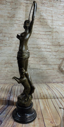 Artemis Diana Huntress with Bow and Hound Dog Bronze 35" x 13"