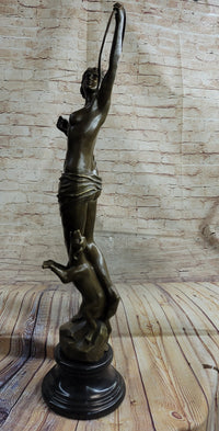 Artemis Diana Huntress with Bow and Hound Dog Bronze 35" x 13"