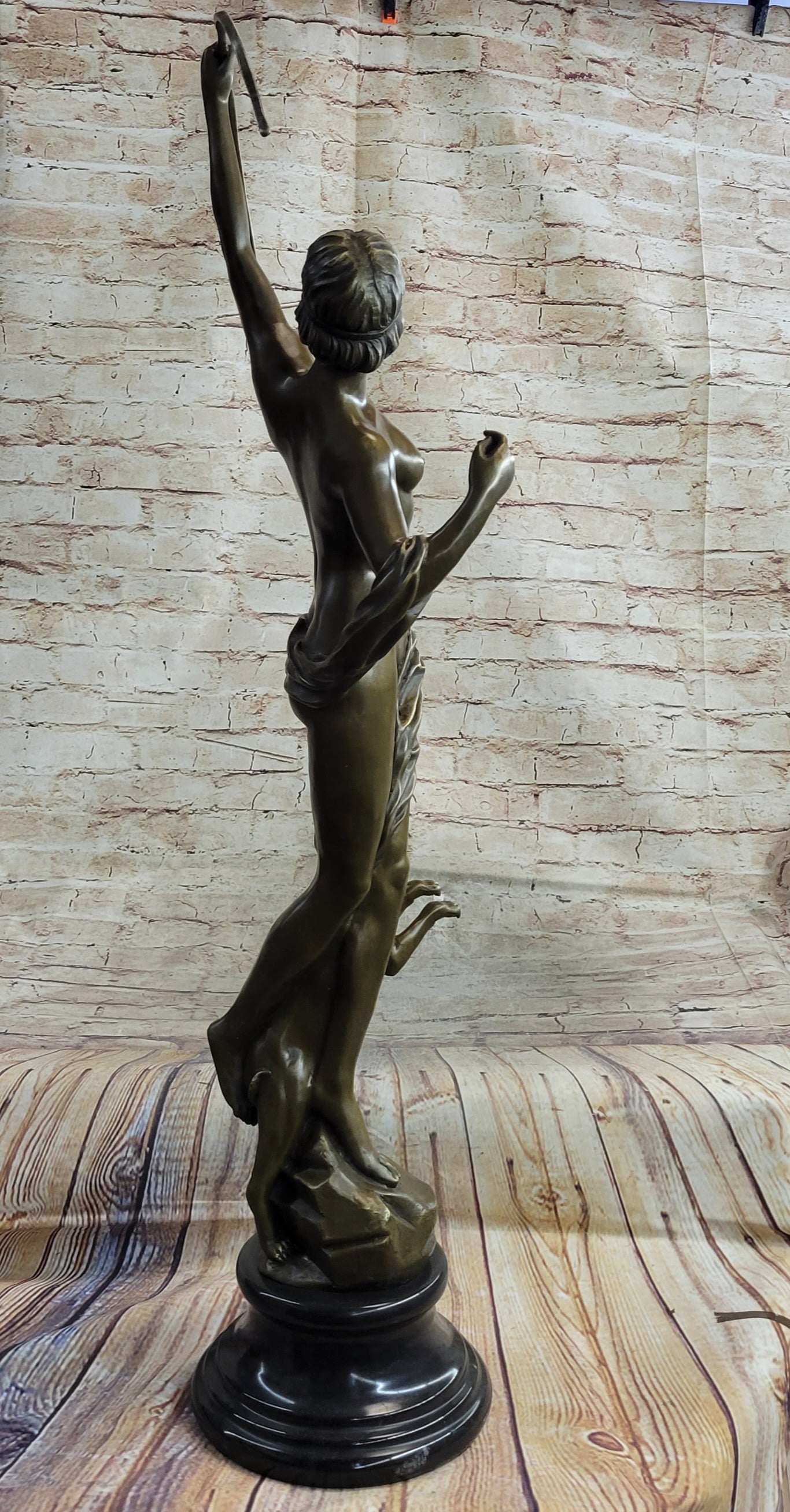 Artemis Diana Huntress with Bow and Hound Dog Bronze 35" x 13"