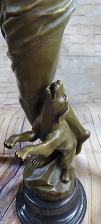 Artemis Diana Huntress with Bow and Hound Dog Bronze 35" x 13"