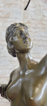Artemis Diana Huntress with Bow and Hound Dog Bronze 35" x 13"
