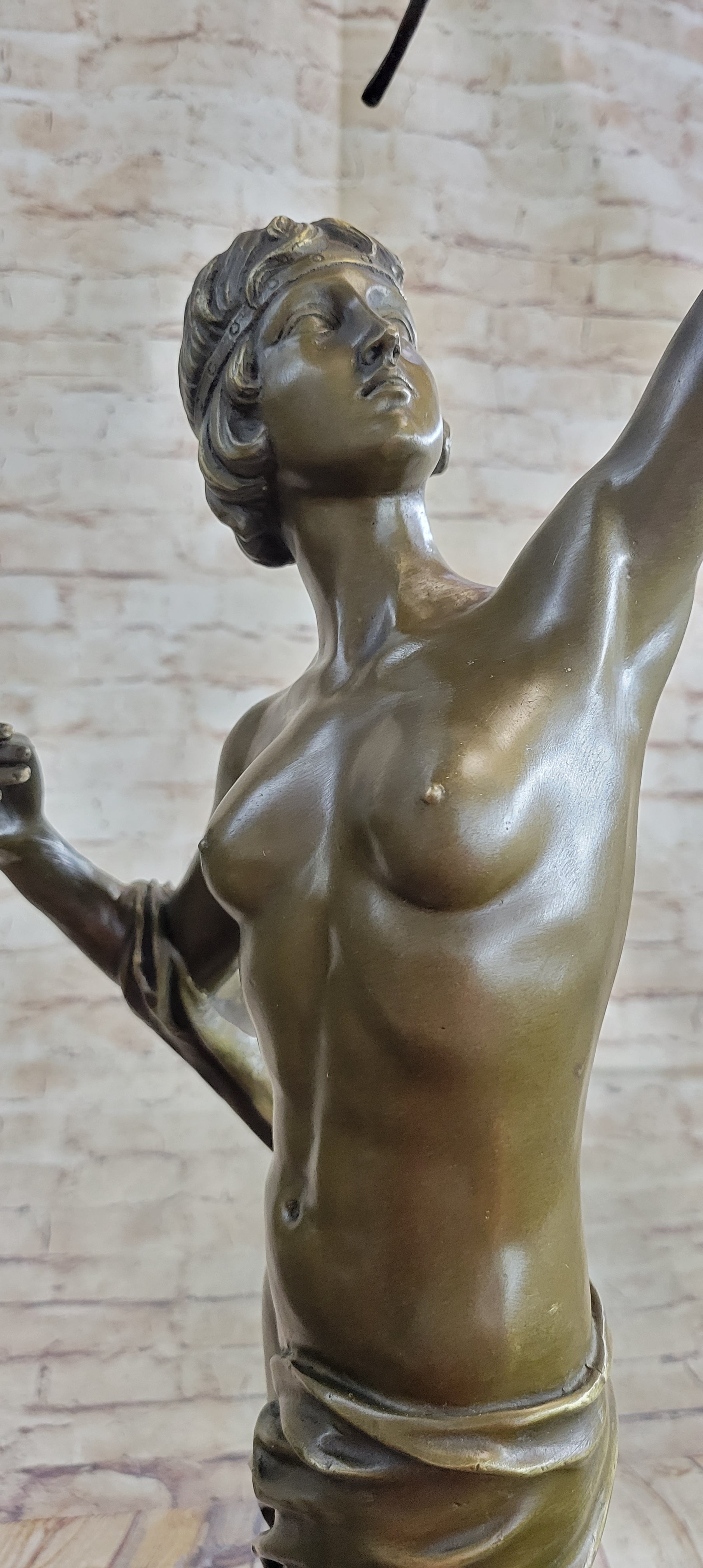 Artemis Diana Huntress with Bow and Hound Dog Bronze 35" x 13"