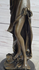 Girl Playing The Flute Bronze Sculpture on Marble Base