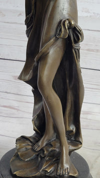 Girl Playing The Flute Bronze Sculpture on Marble Base